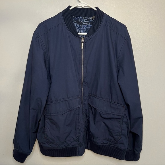 Tommy Bahama Fez Frond Reversible Bomber Jacket Mens Sz M Navy Blue Snap Pocket - Picture 3 of 16